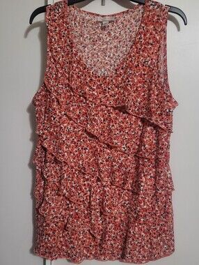 Sleeveless Coral Floral Ruffle Tank Top - , Women Tops